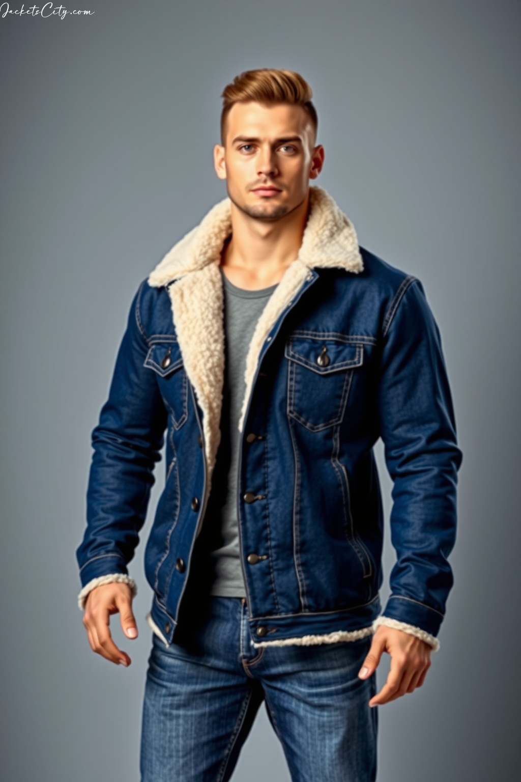 Indigo Denim Sherpa Jacket - Sophisticated Men's Outerwear