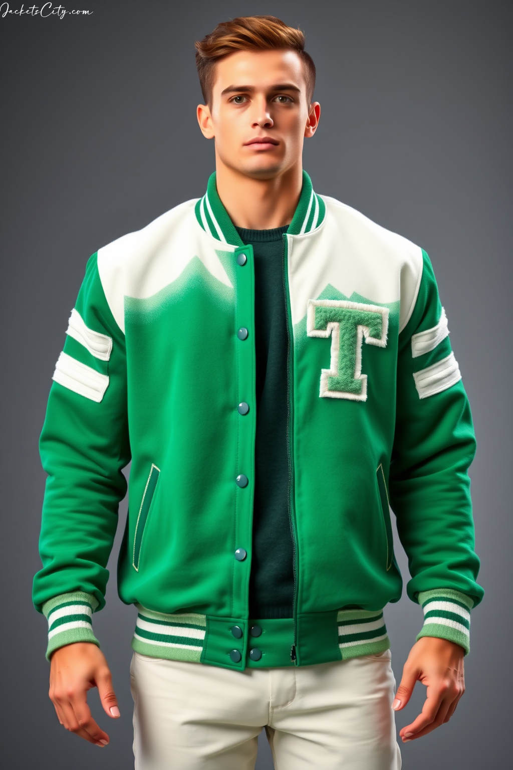 Kelly Green Varsity Jacket with Chenille T Patch