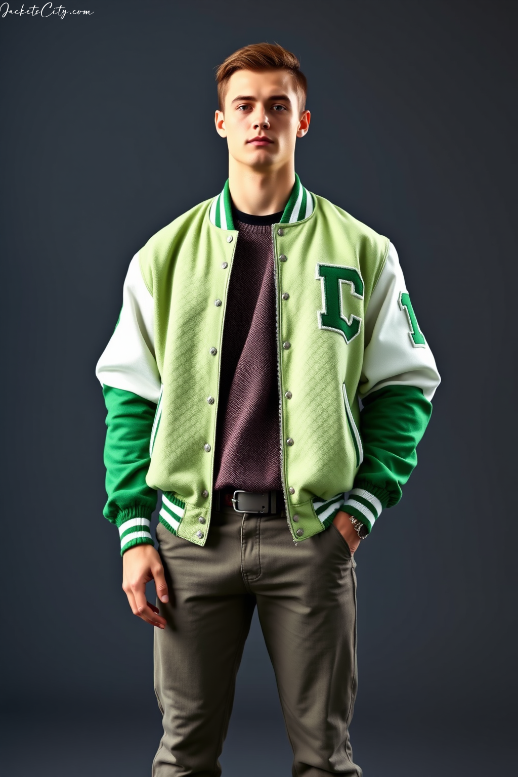 Kelly Green and White Varsity Letterman Jacket
