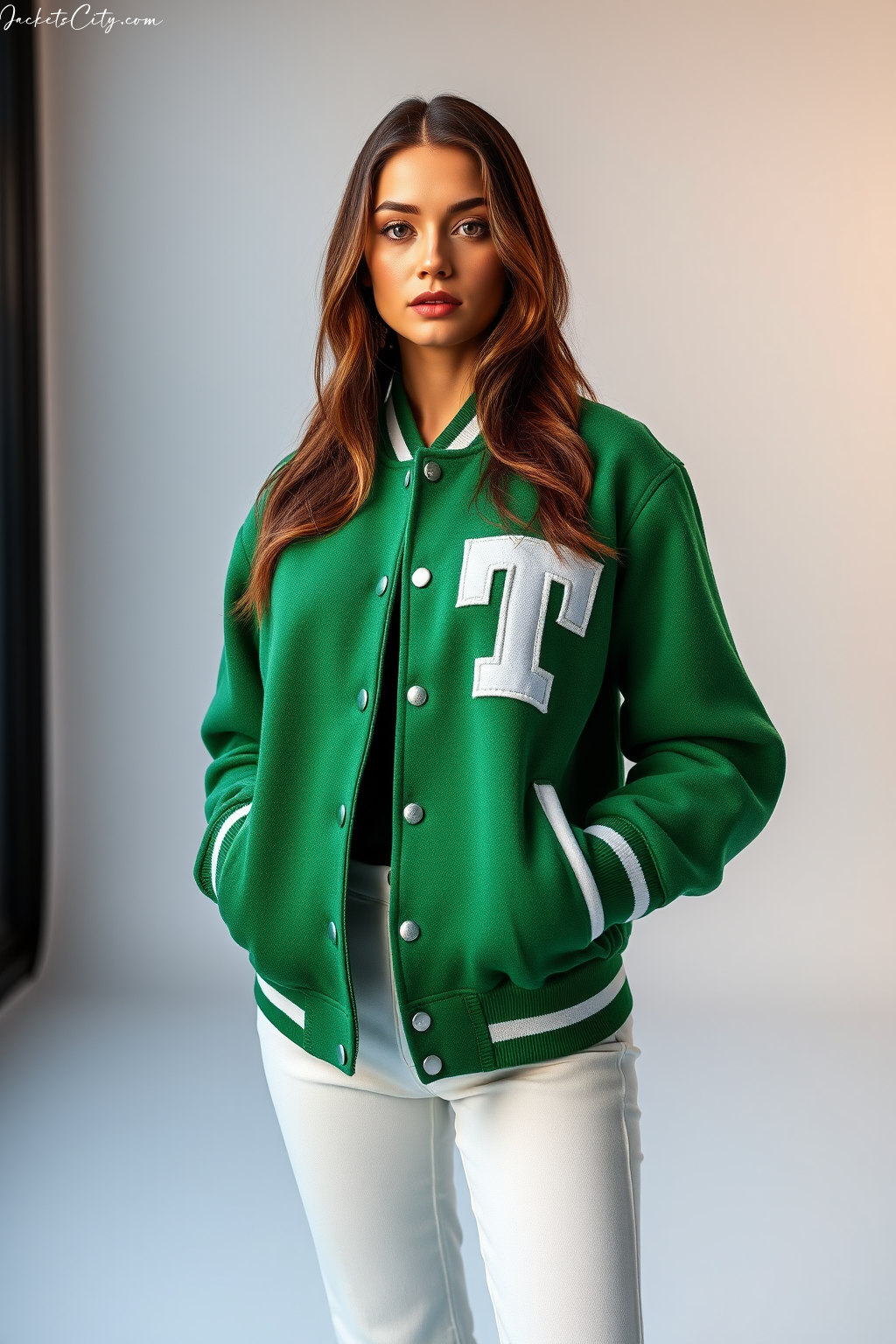 Kelly Green White Women’s Varsity Jacket – Authentic Premium Wool