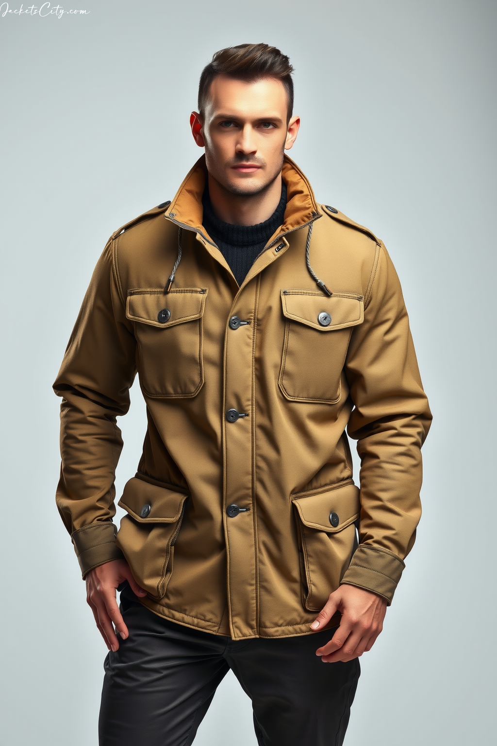 Stylish Khaki Utility Jacket for Men - Quality Craftsmanship