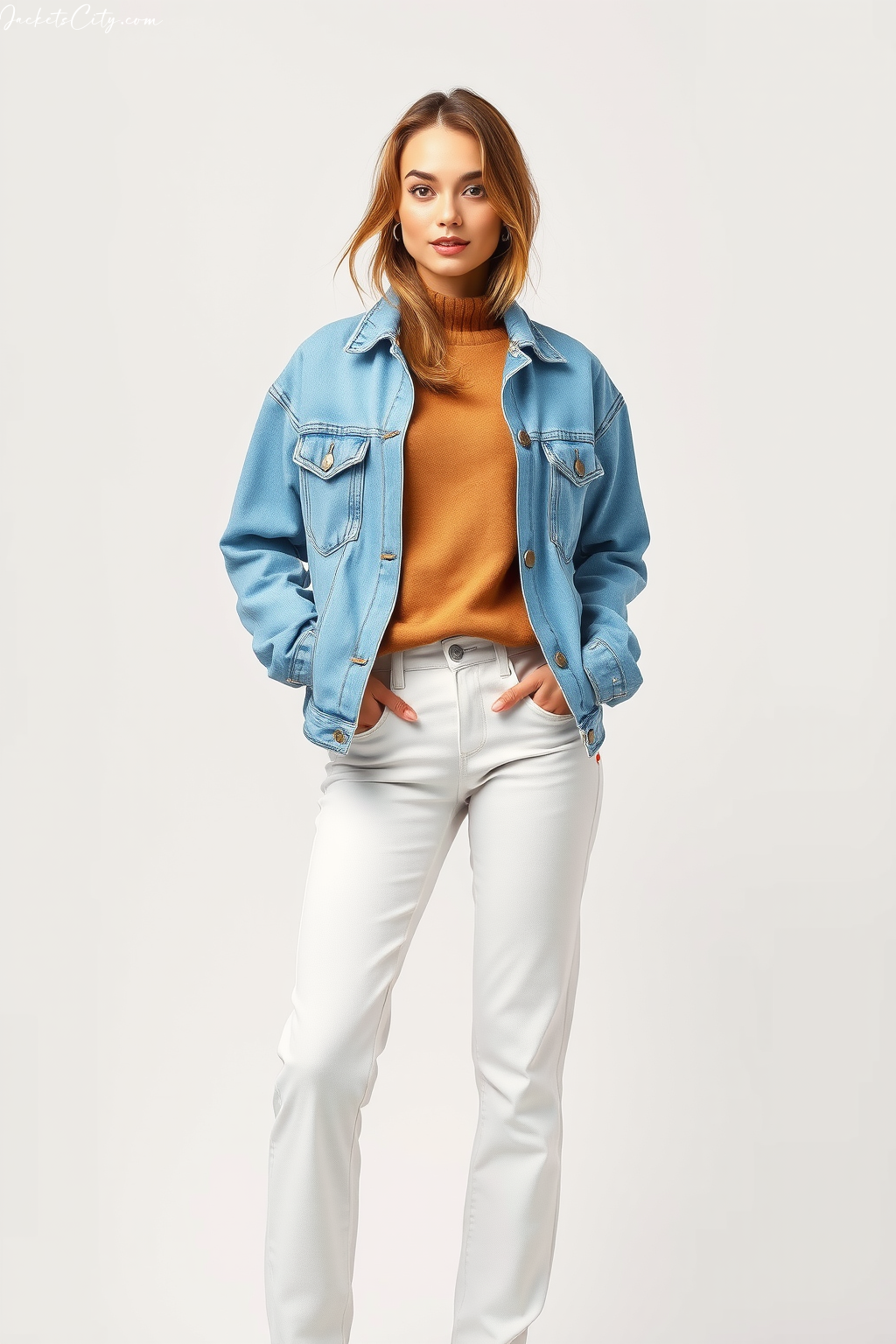 How to Wear: Light Denim Jacket + Camel Sweater