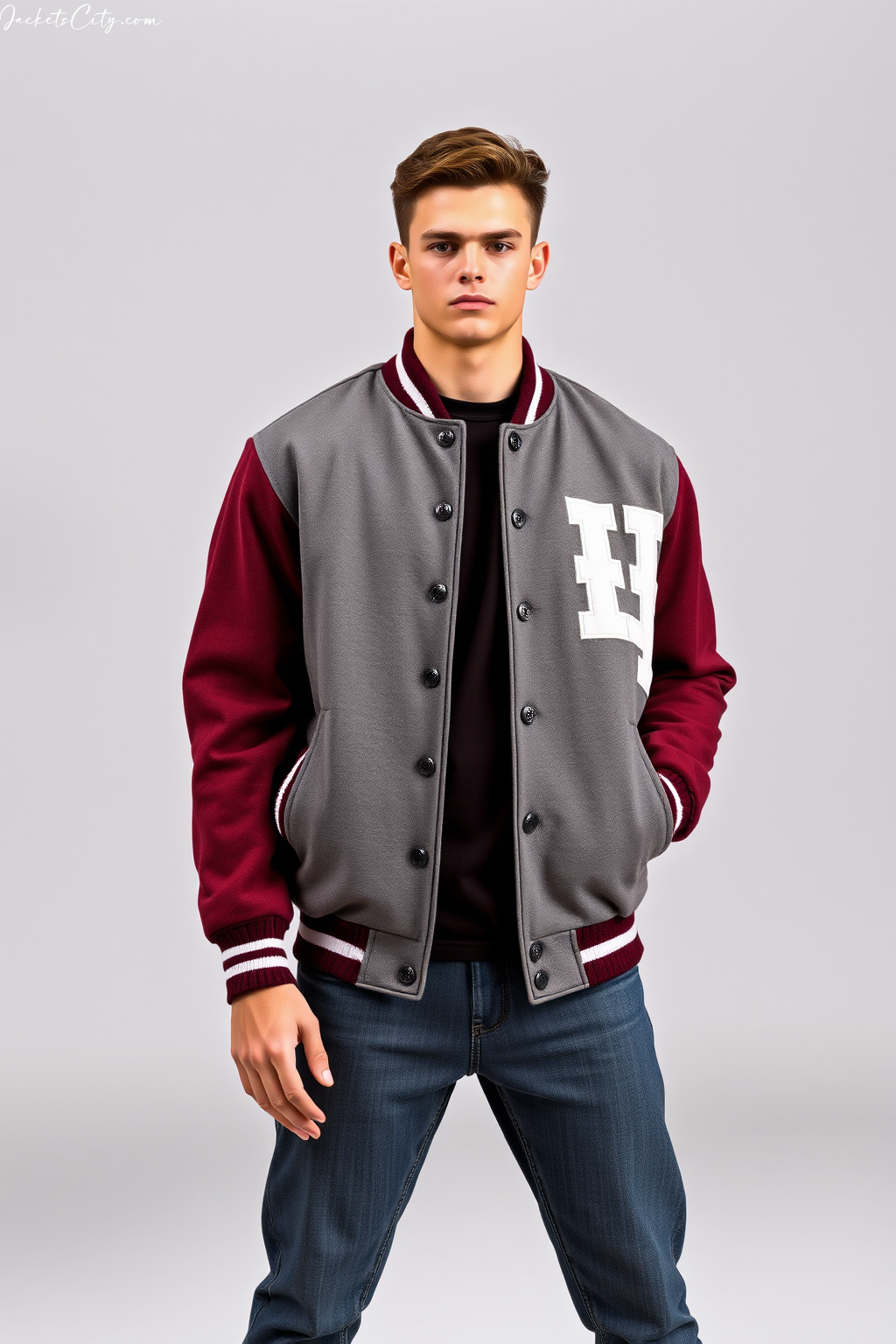 Maroon and Gray Varsity Letterman Jacket - Vintage Style