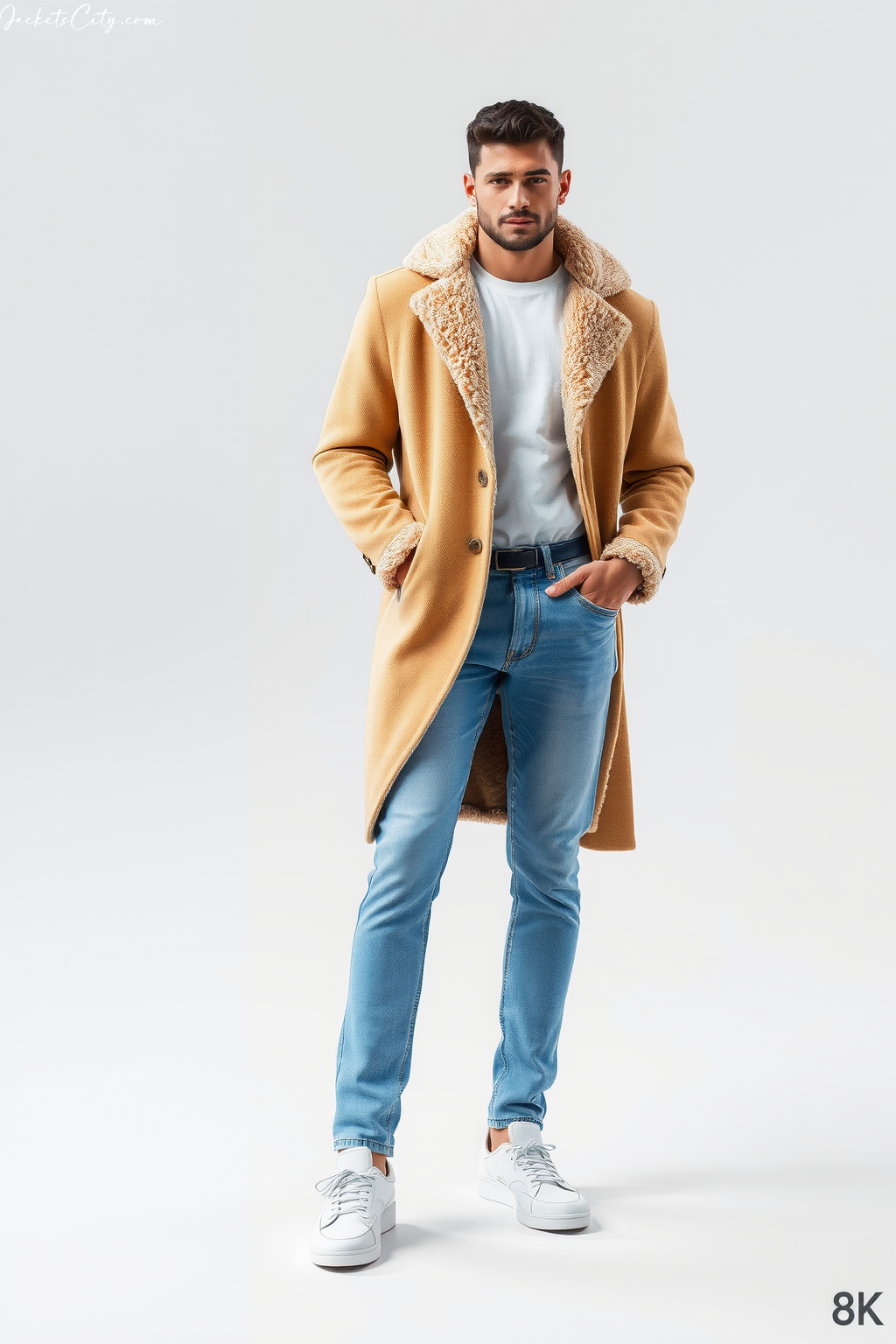 Beige Teddy Coat Floor-Length Jeans