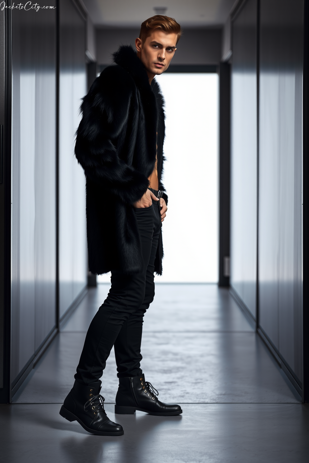 Black Faux Fur Duster Black Boots