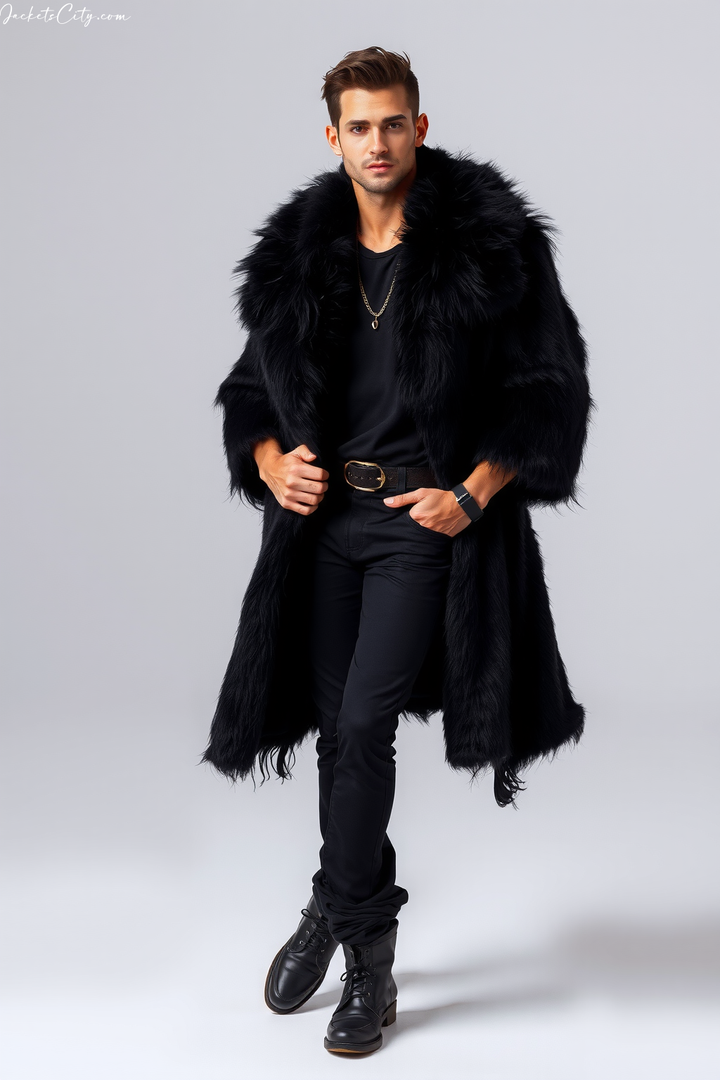 Black Faux Fur Kimono Coat Black Layers