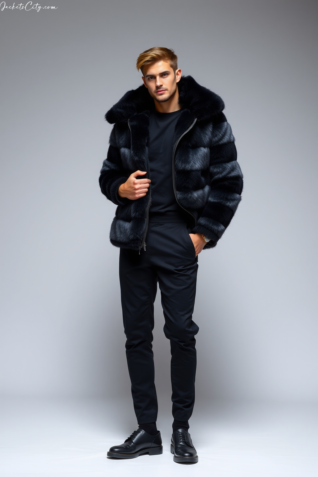 Black Faux Fur Reversible Jacket Black Outfit