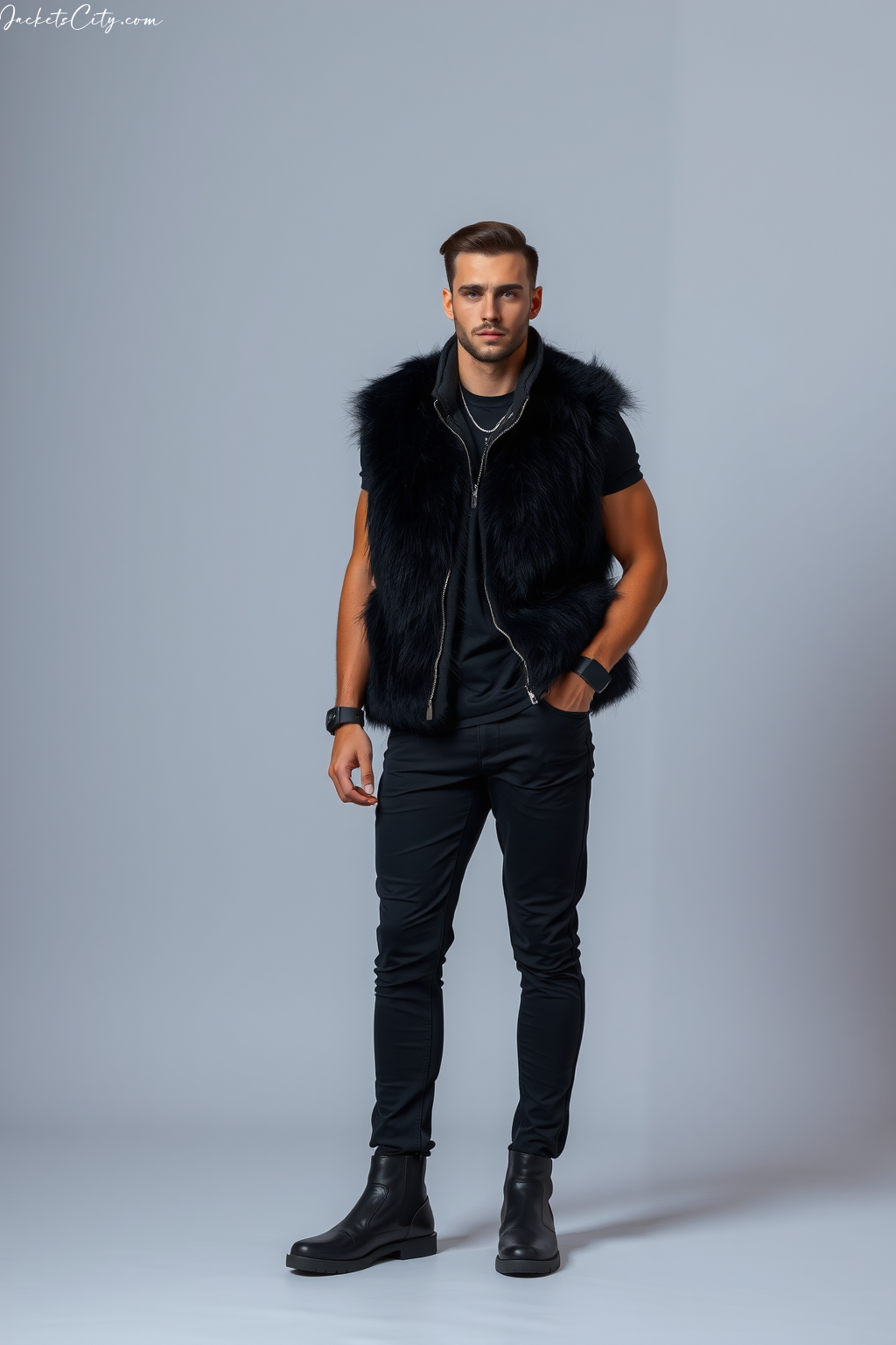 Black Faux Fur Vest Black Outfit