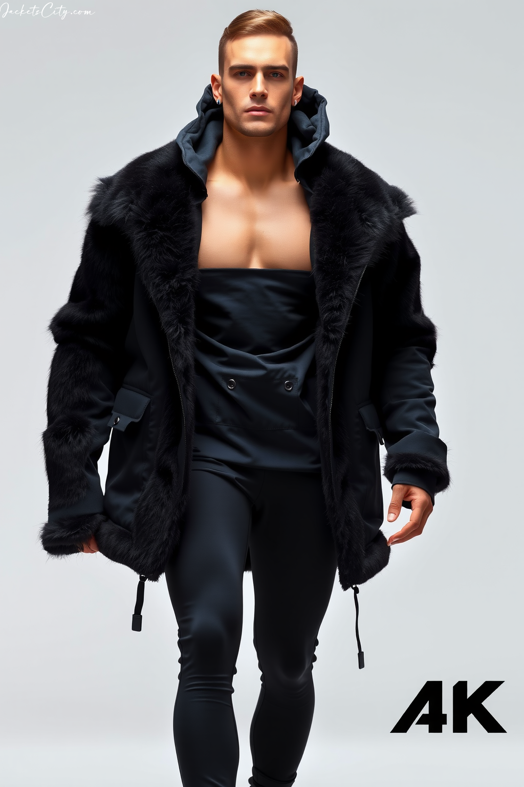 Black Fur Hood Coat Black Activewear