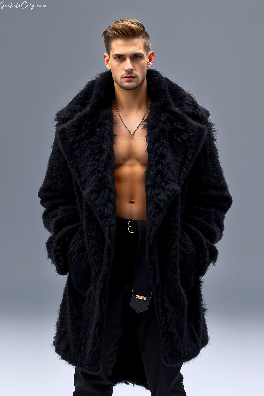 Black Shaggy Fur Coat Black Outfit