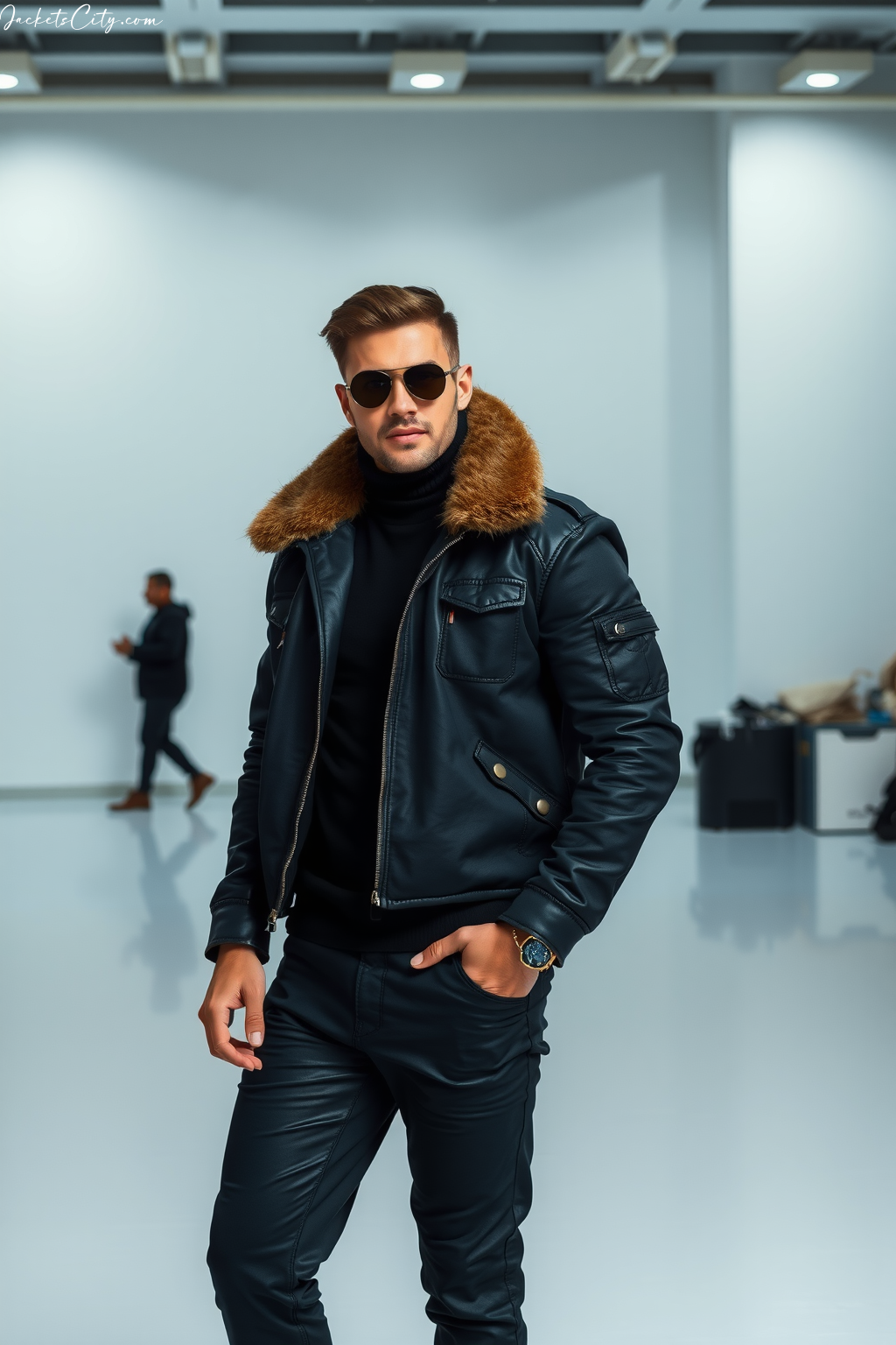 Black Shearling Aviator Black Outfit