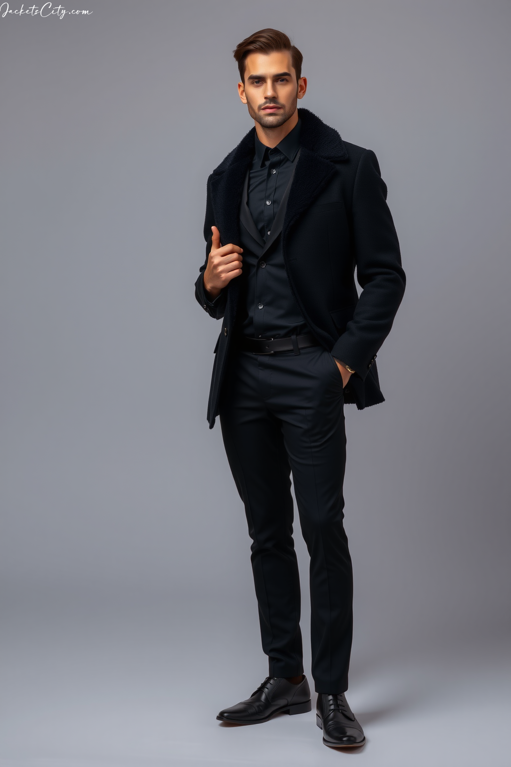 Black Shearling Blazer Black Suit