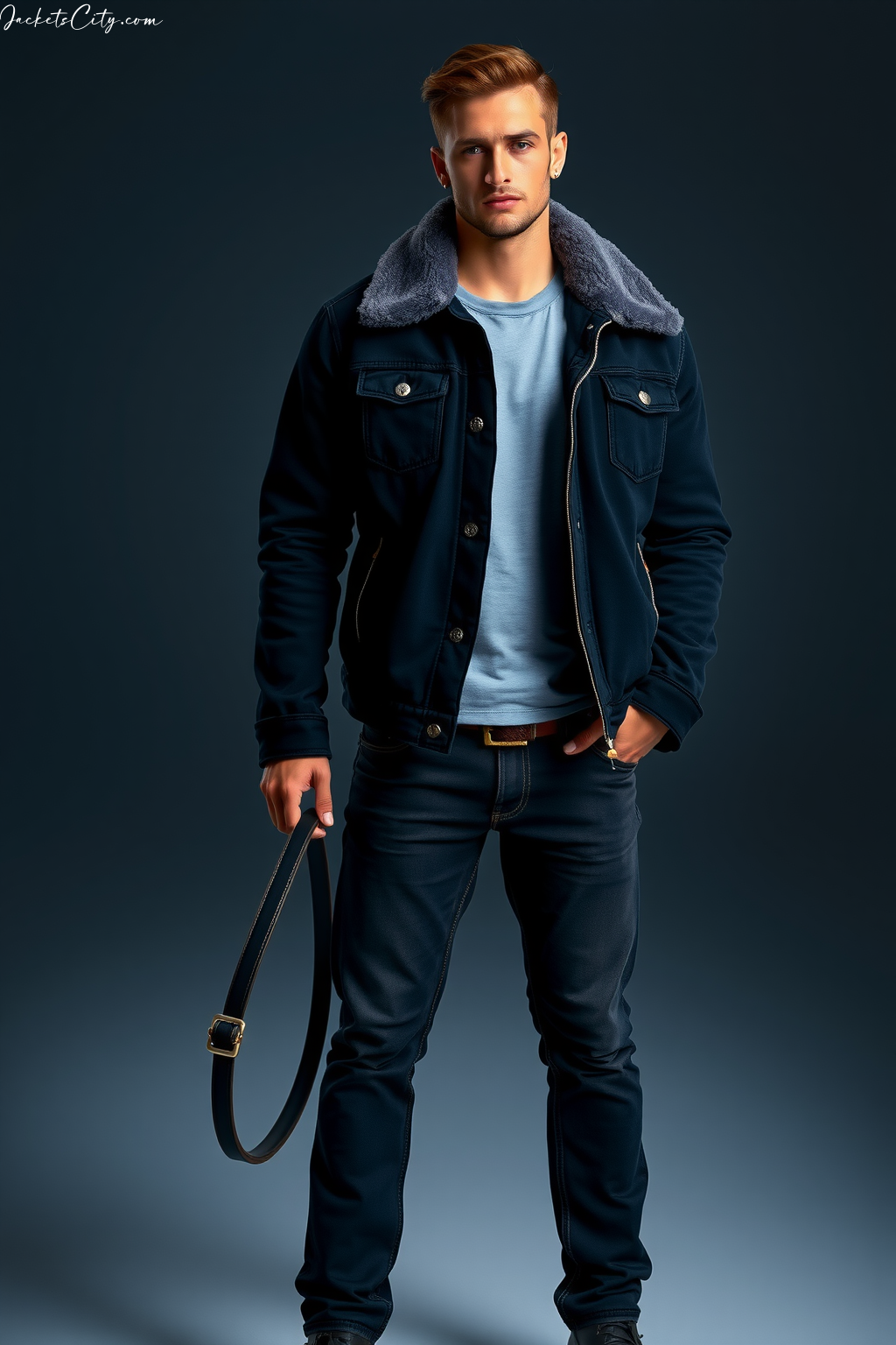 Black Shearling Trucker Jacket Black Denim