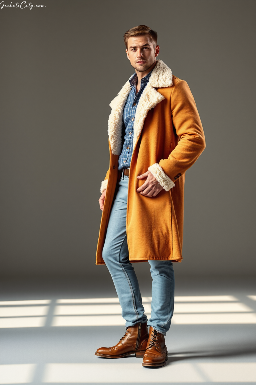 Cream Shearling Long Coat Western Outfit