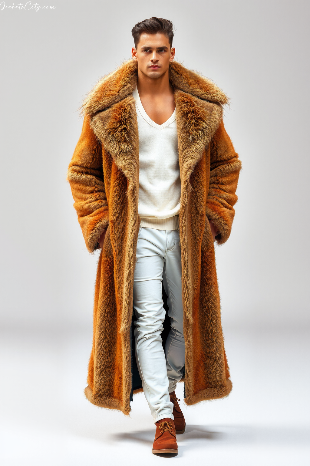 Golden Brown Long Fur Coat Autumn Layers