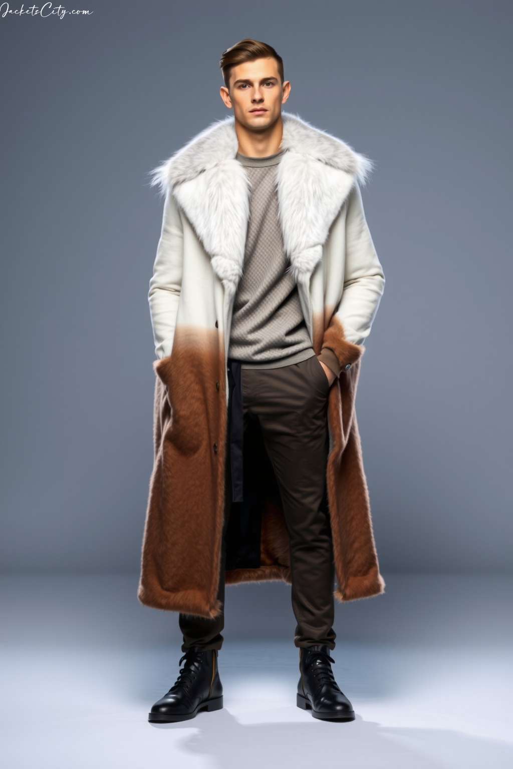 Grey Ombre Long Fur Coat Gradient Outfit