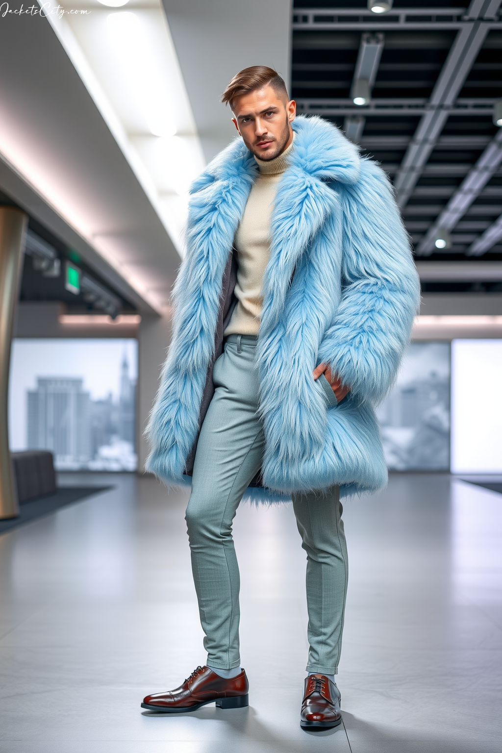 Ice Blue Long Faux Fur Coat Winter Whites