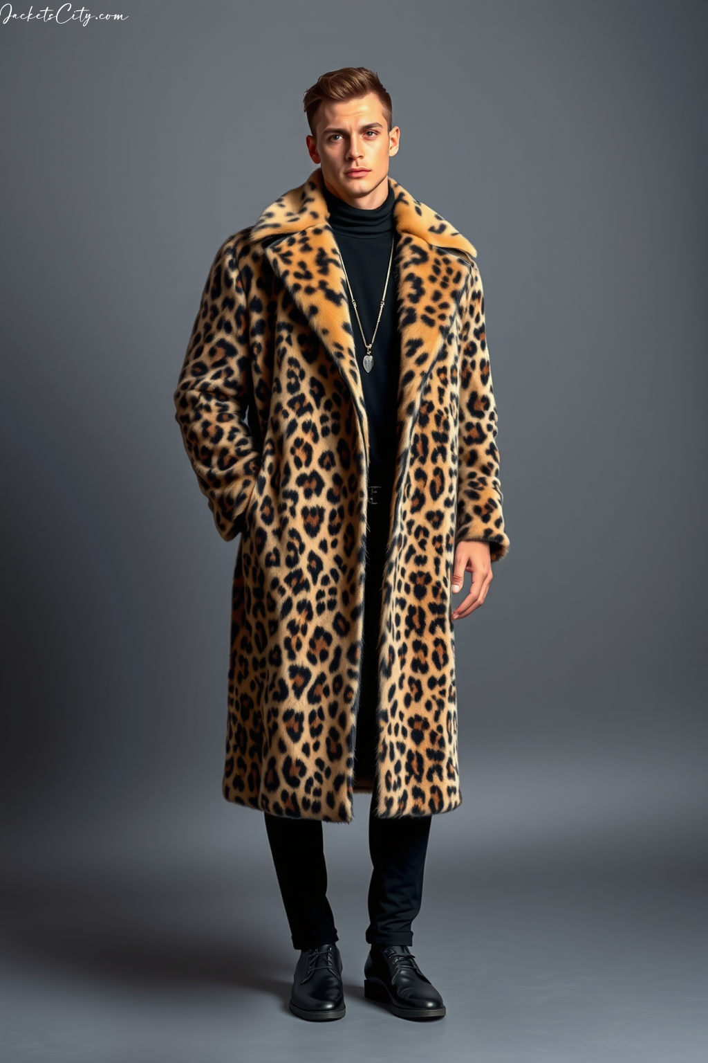Leopard Print Long Fur Coat Black Outfit