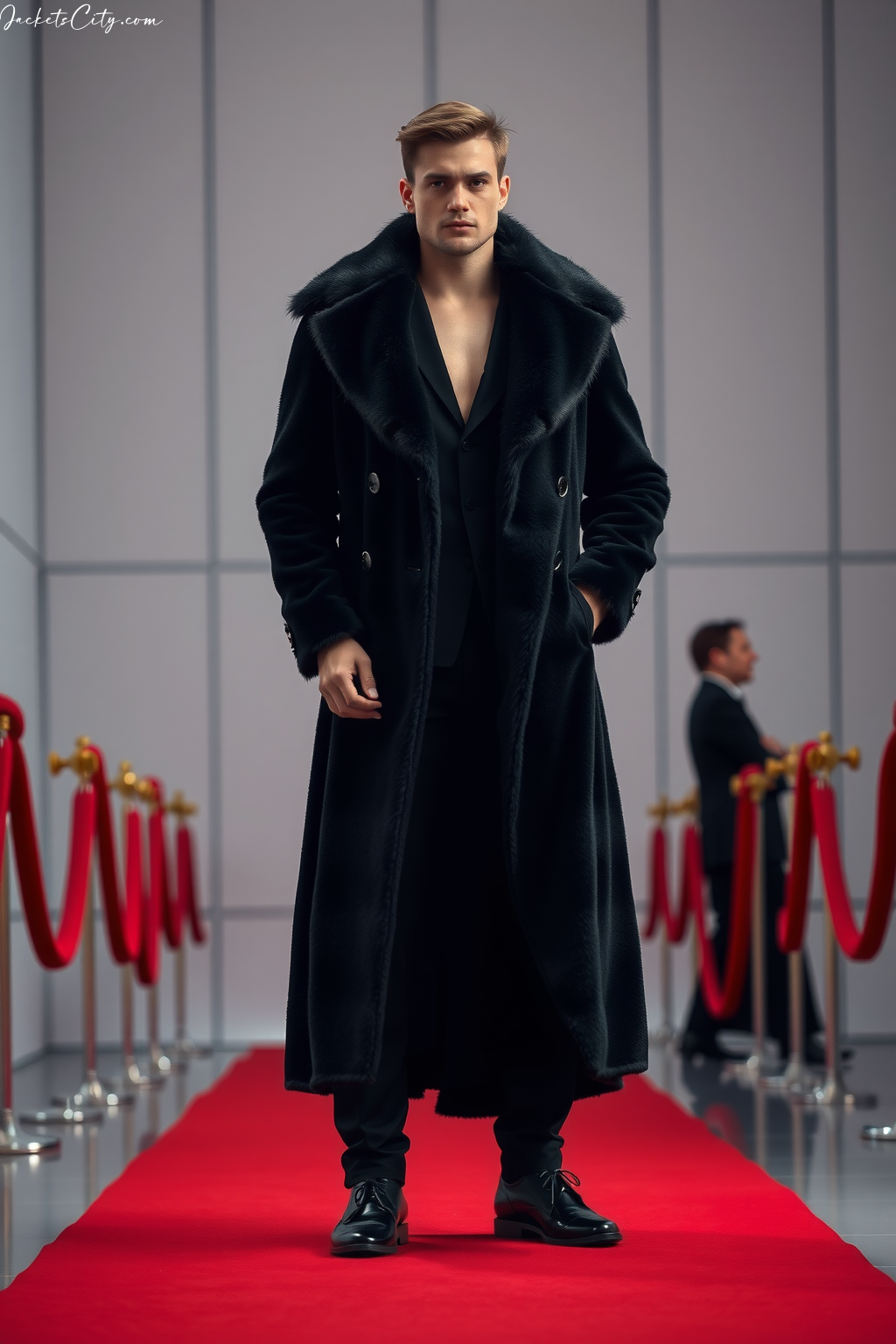 Long Black Fur Coat Black Gown