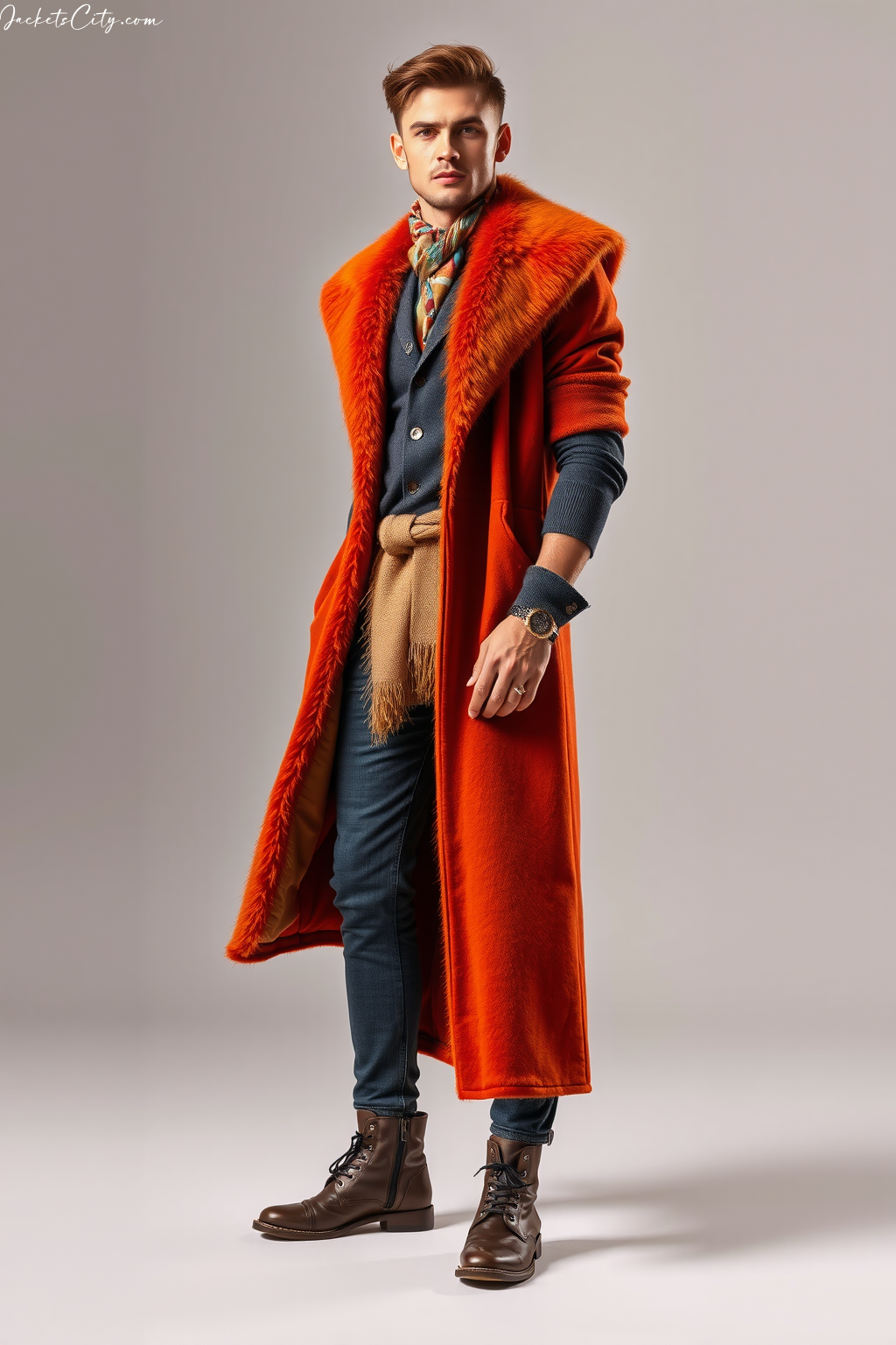 Rust Orange Long Fur Coat Earth Tones