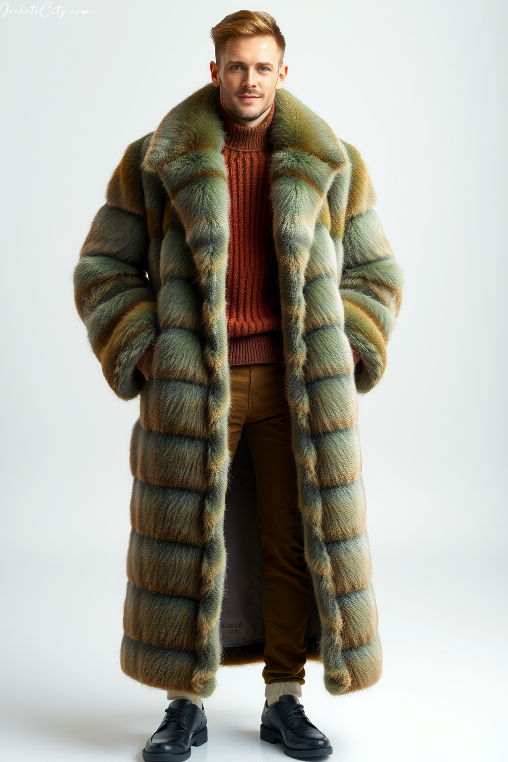 Sage Green Long Fur Coat Earth Tones