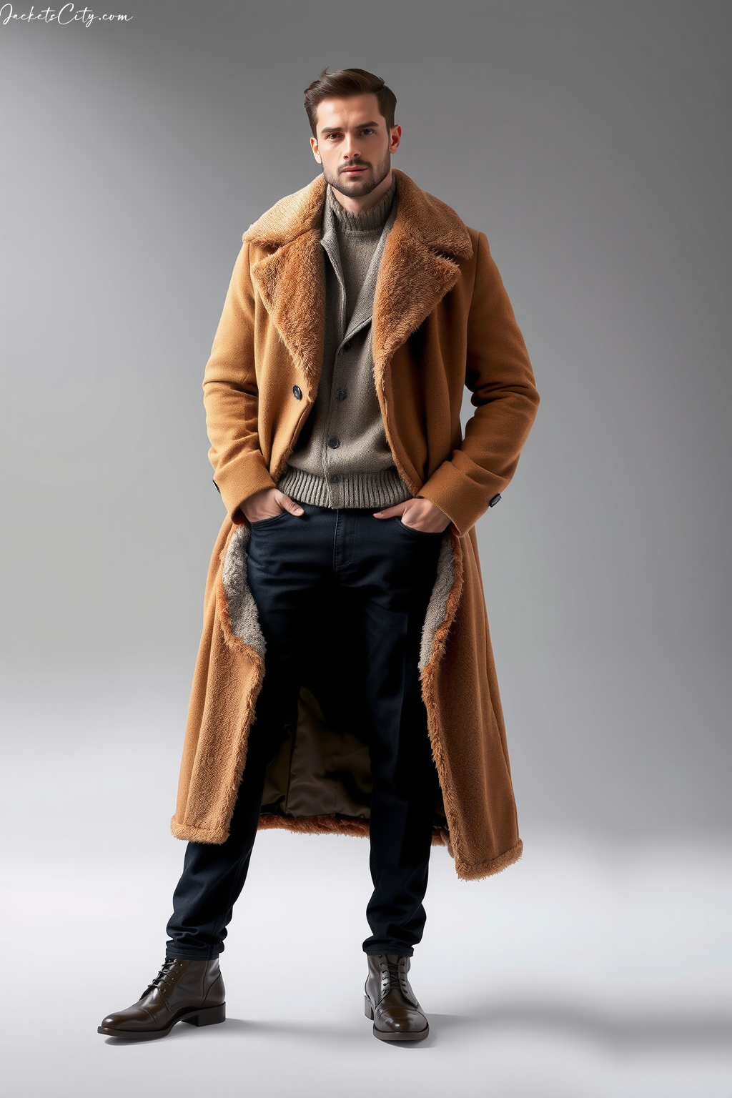 Taupe Long Fur Coat Neutral Layers