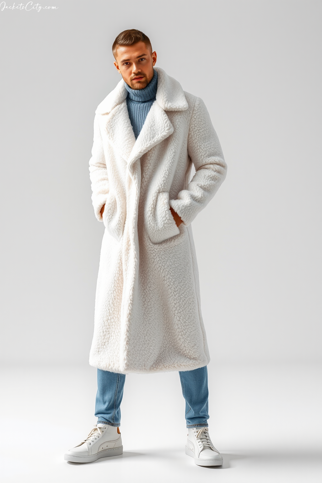 White And Grey Long Teddy Coat Scandinavian Minimalism