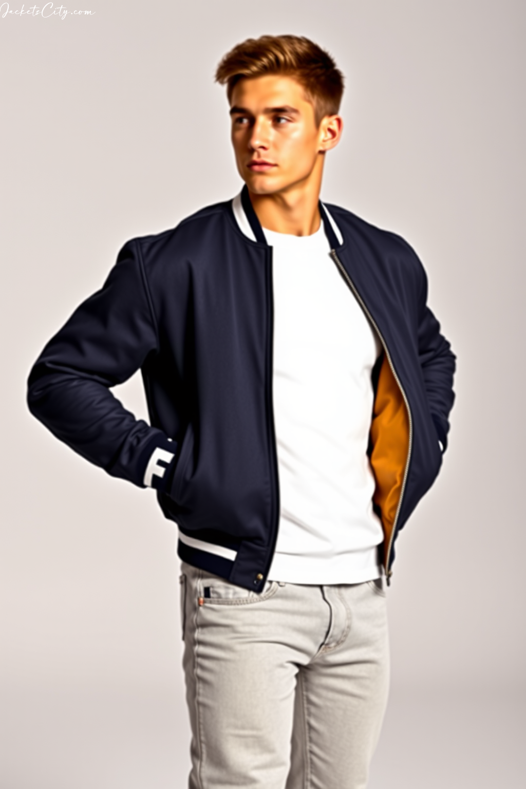 Navy Wool Bomber Jacket
