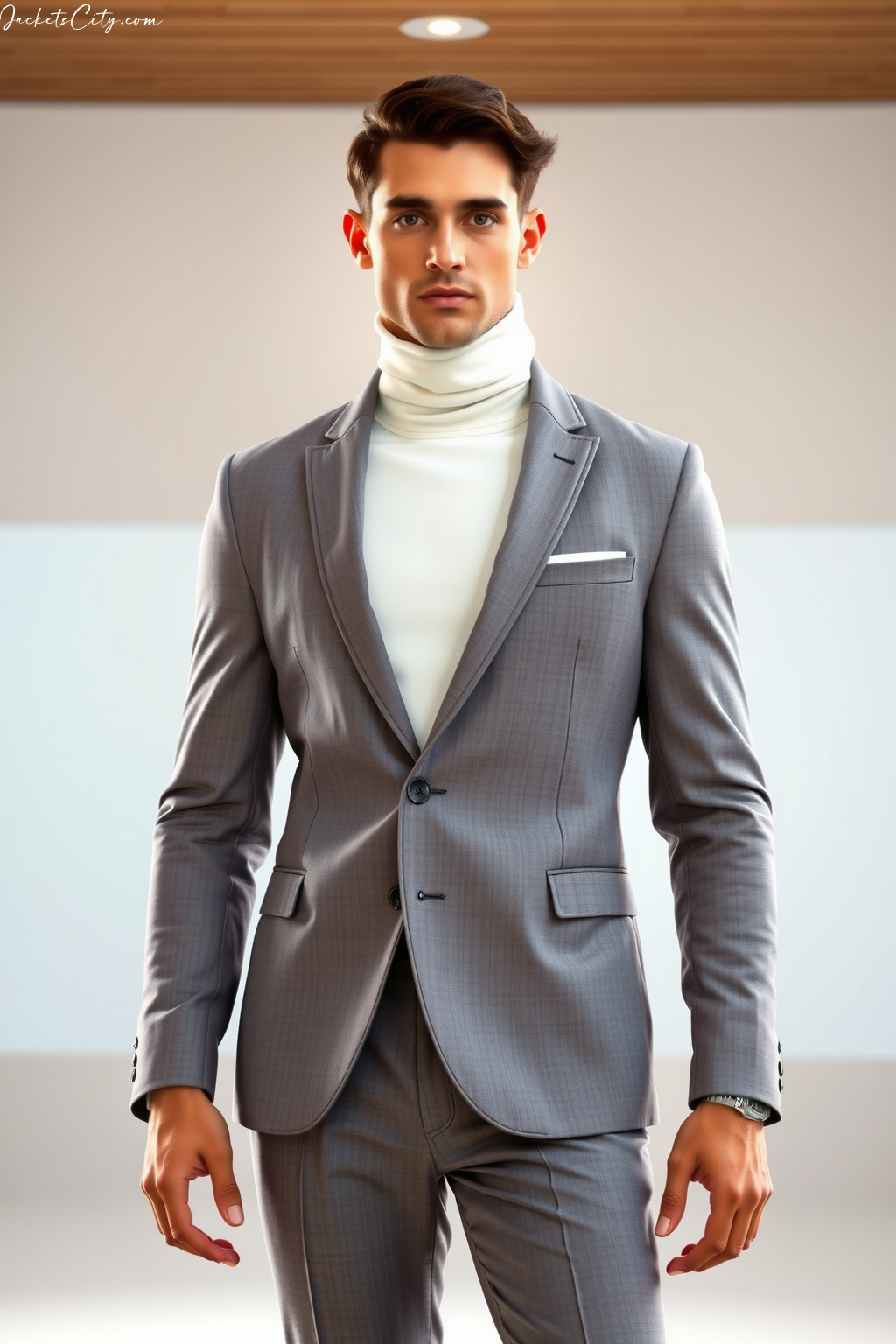 Stylish Pearl Grey Cashmere Blend Jacket for Men – Quality Craftsmanship