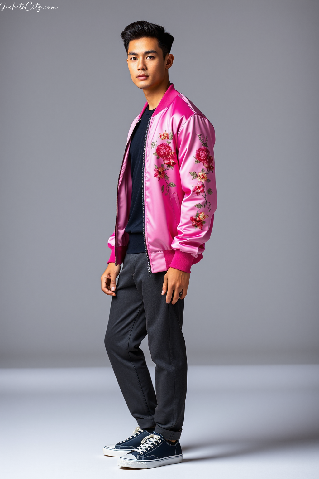 Pink Satin Bomber Jacket