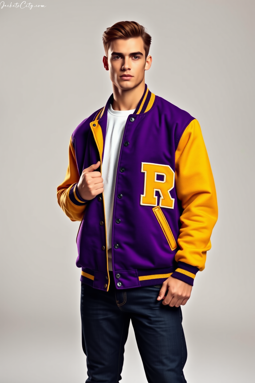 Purple and Gold Varsity Letterman Jacket