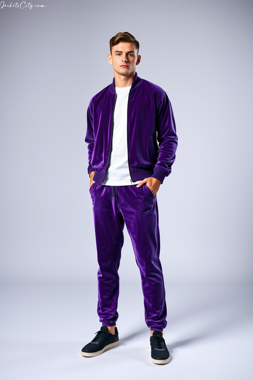 Purple Velour Bomber Jacket