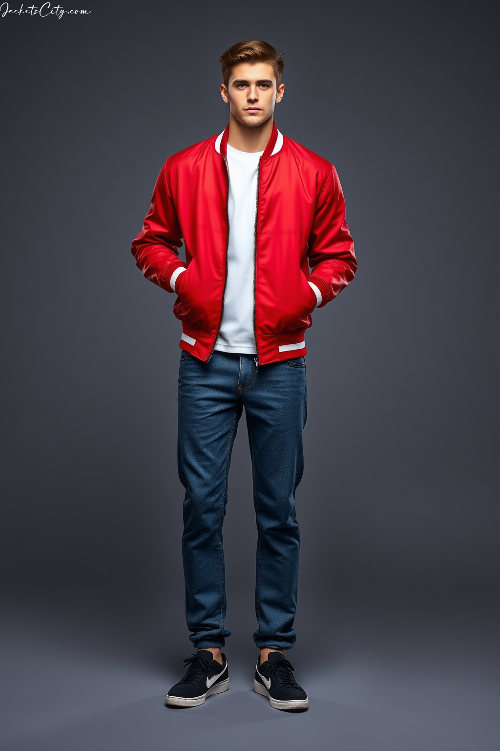 Red Nylon Bomber Jacket