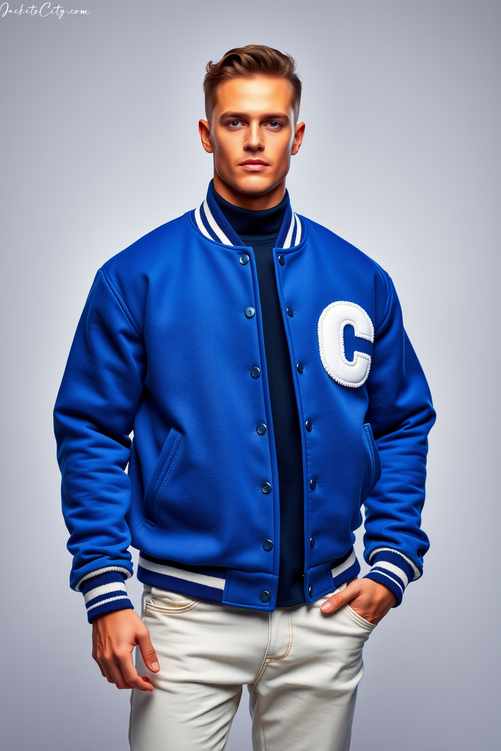Royal Blue Varsity Jacket with Chenille Patch