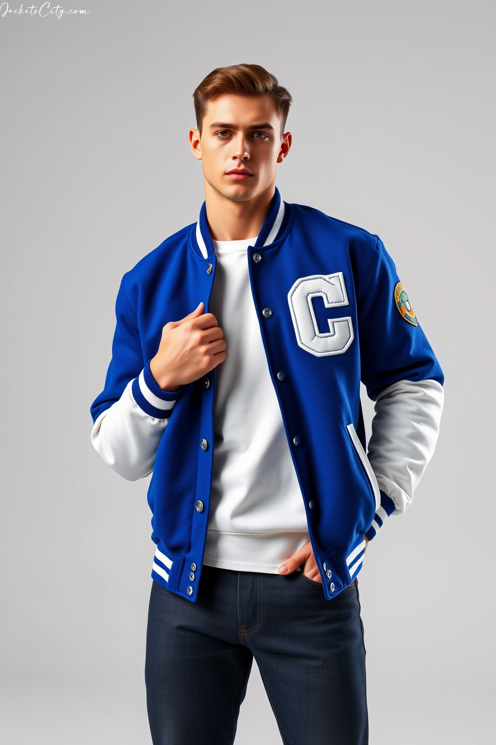 Royal Blue and White Varsity Letterman Jacket
