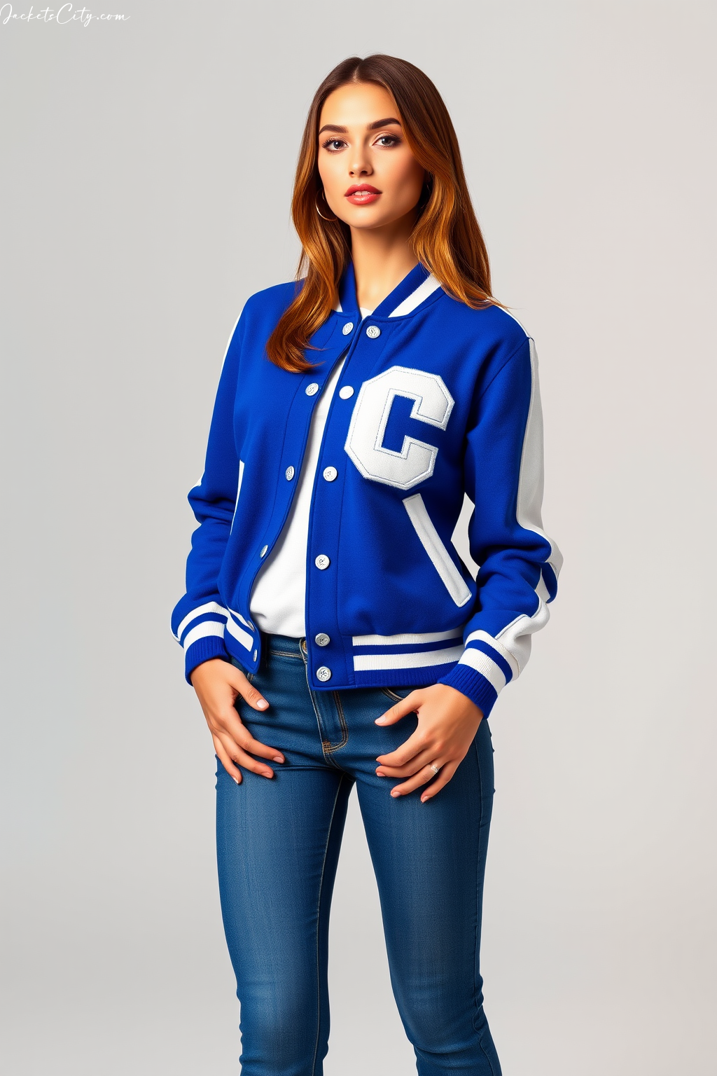 Women’s Royal Blue White Letterman Jacket – Premium Premium Wool