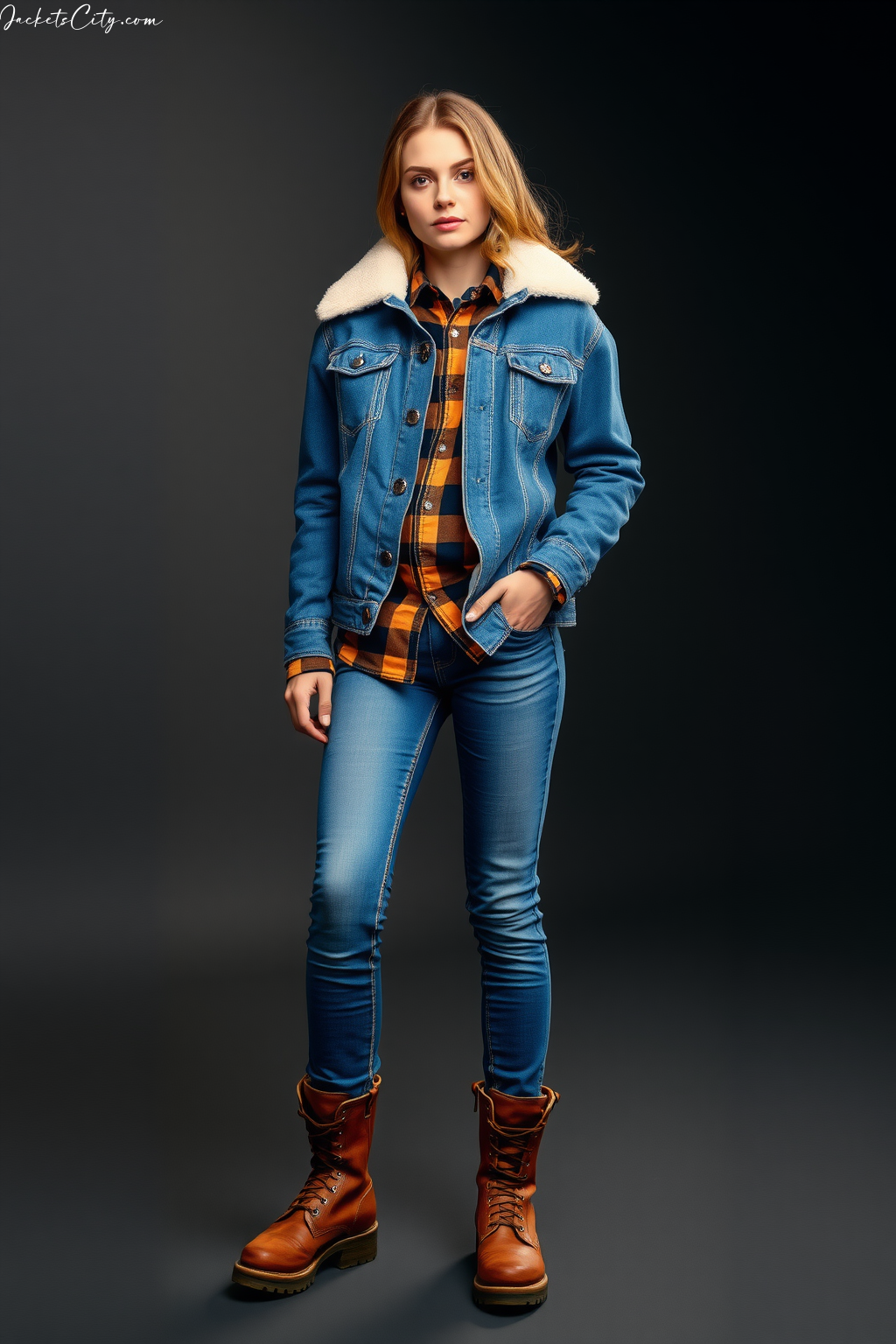 Women's Style: Sherpa-Lined Denim Jacket with Flannel Shirt