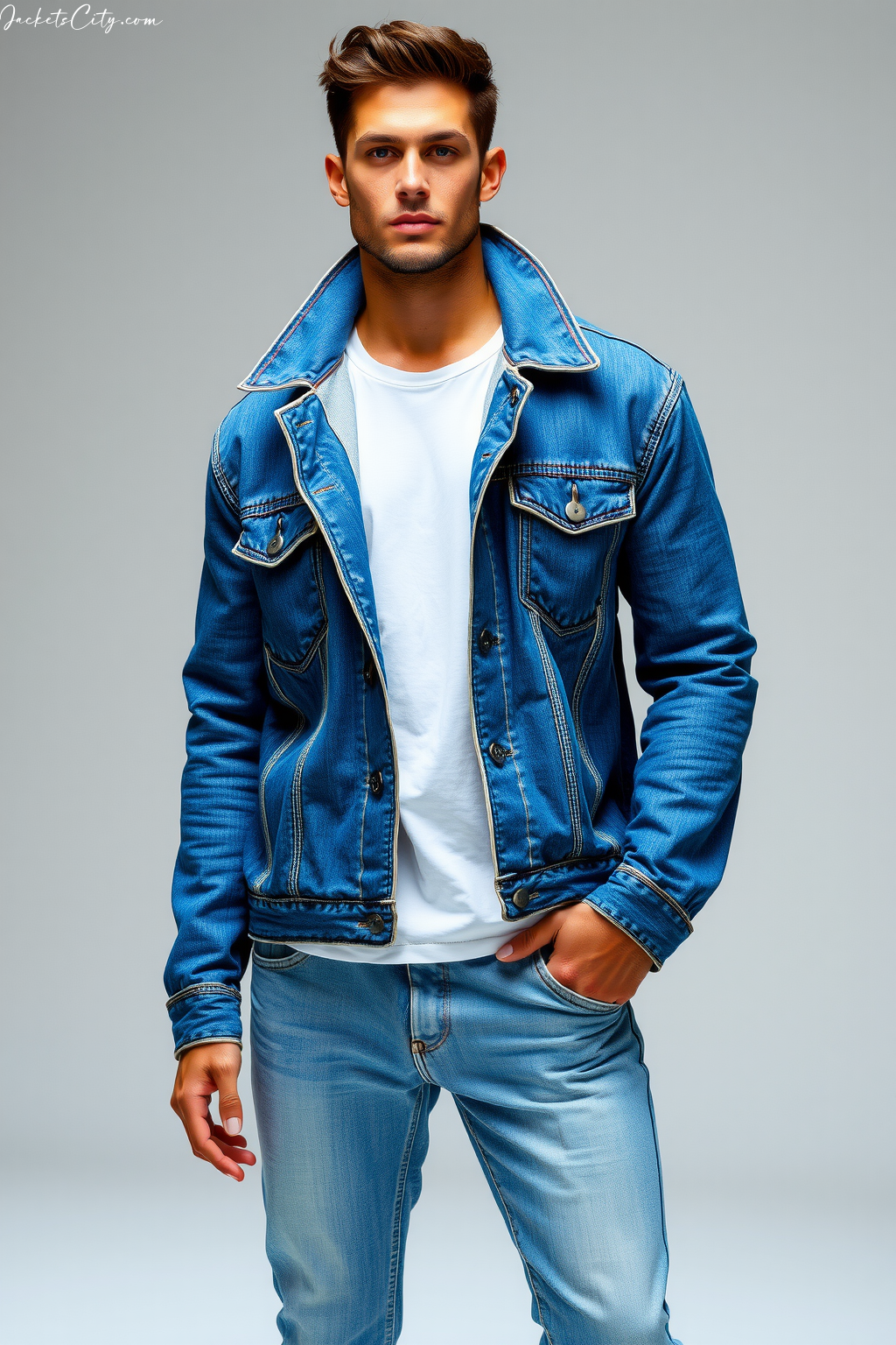 Steel Blue Denim Jacket - Sophisticated Men's Outerwear