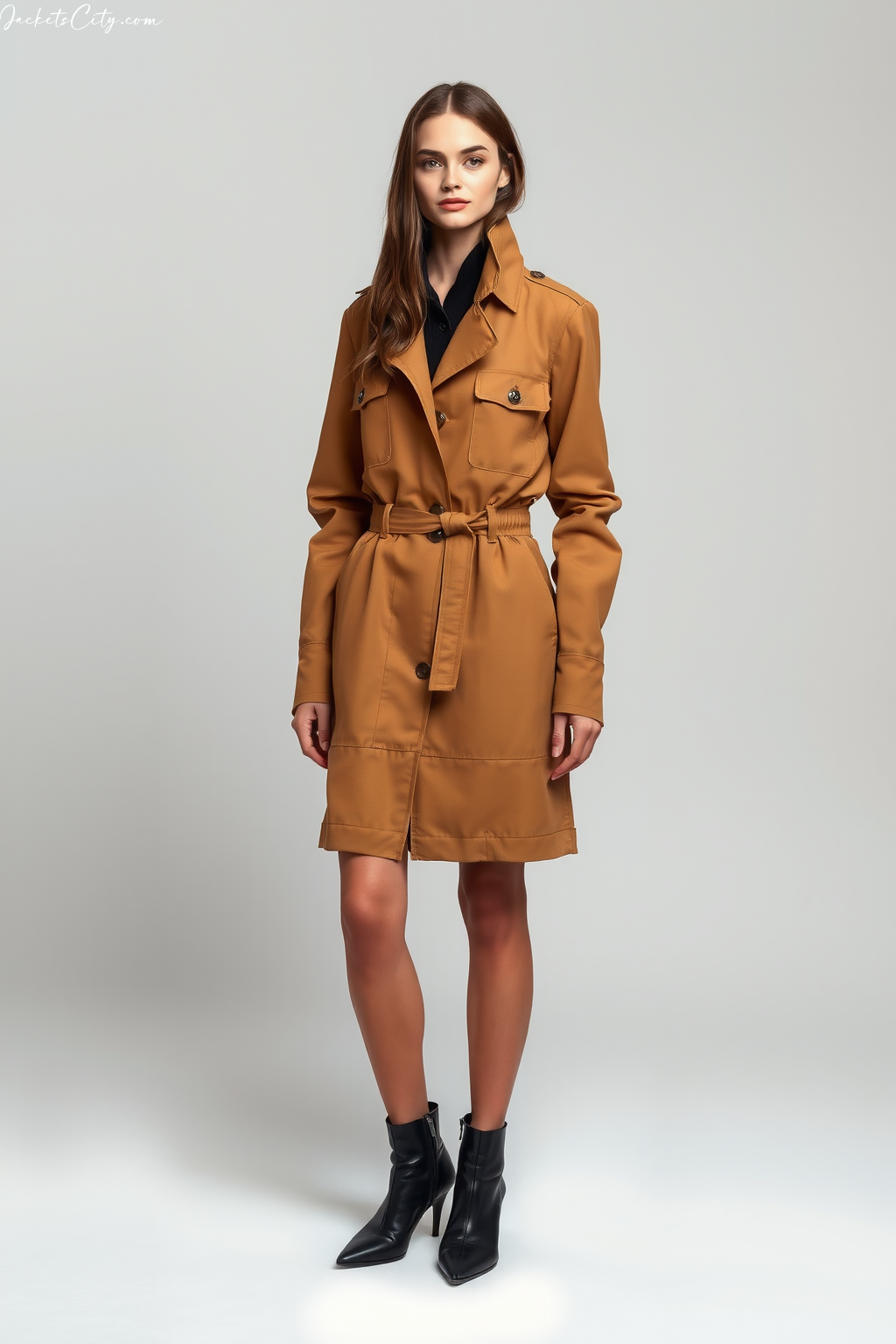 Tan Waxed Cotton Field Jacket - Modern Women's High Collar Jacket