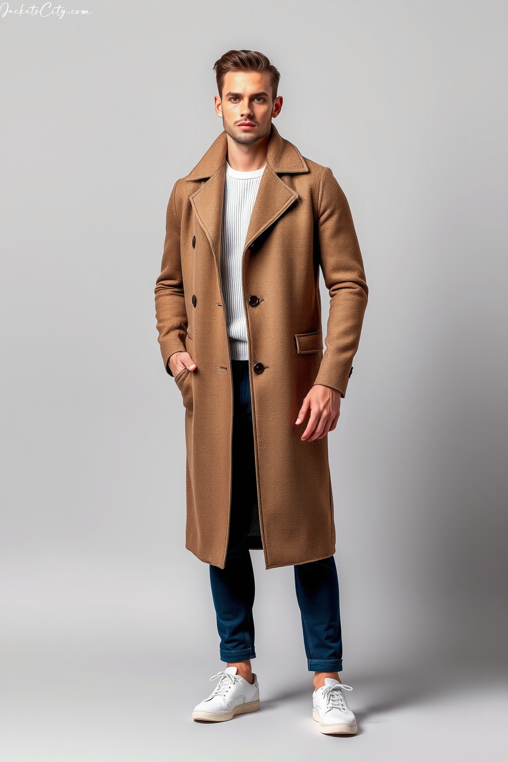 Taupe Wool Blend Coat - Sophisticated Men's Outerwear