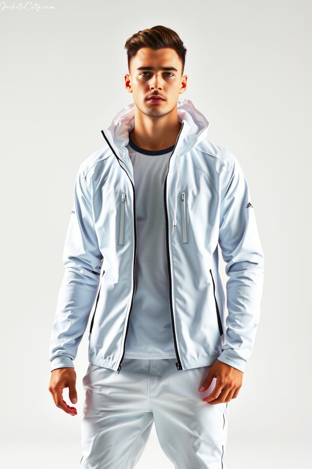 Premium White Technical Jacket - High Collar Style for Men