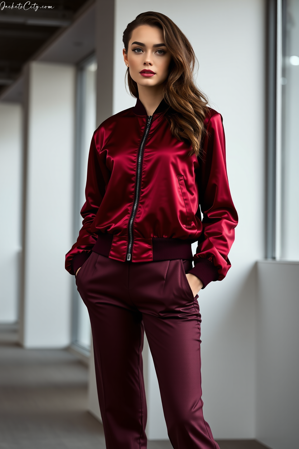 Wine Red Bomber Jacket
