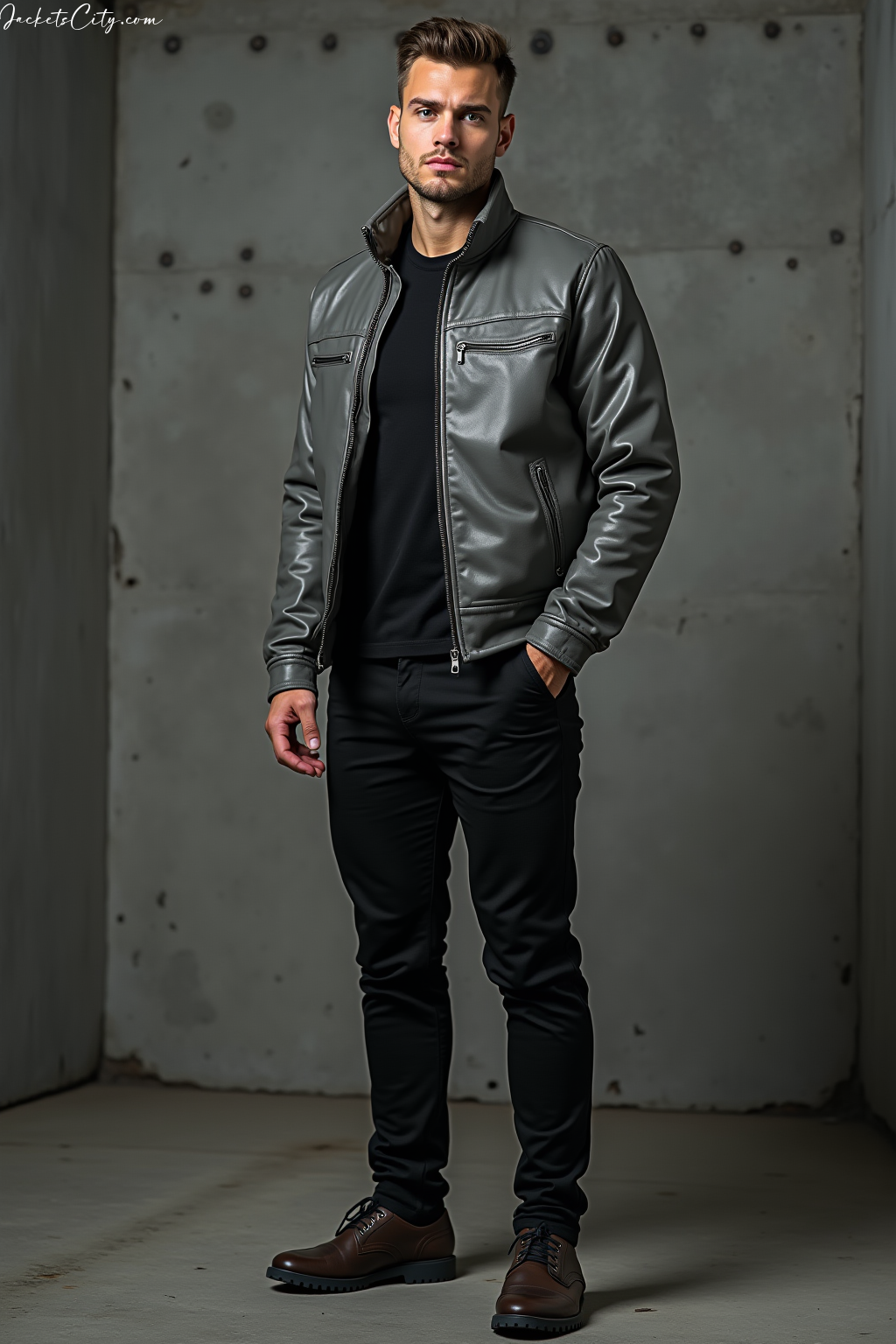 Grey Leather Jacket