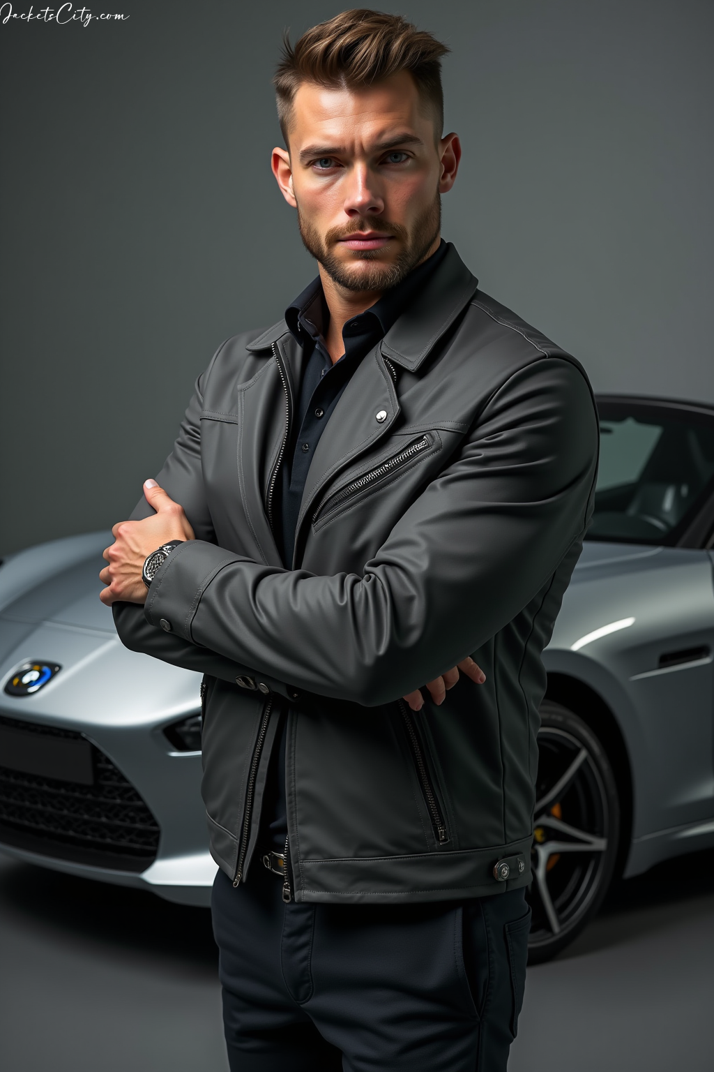 Grey Leather Jacket