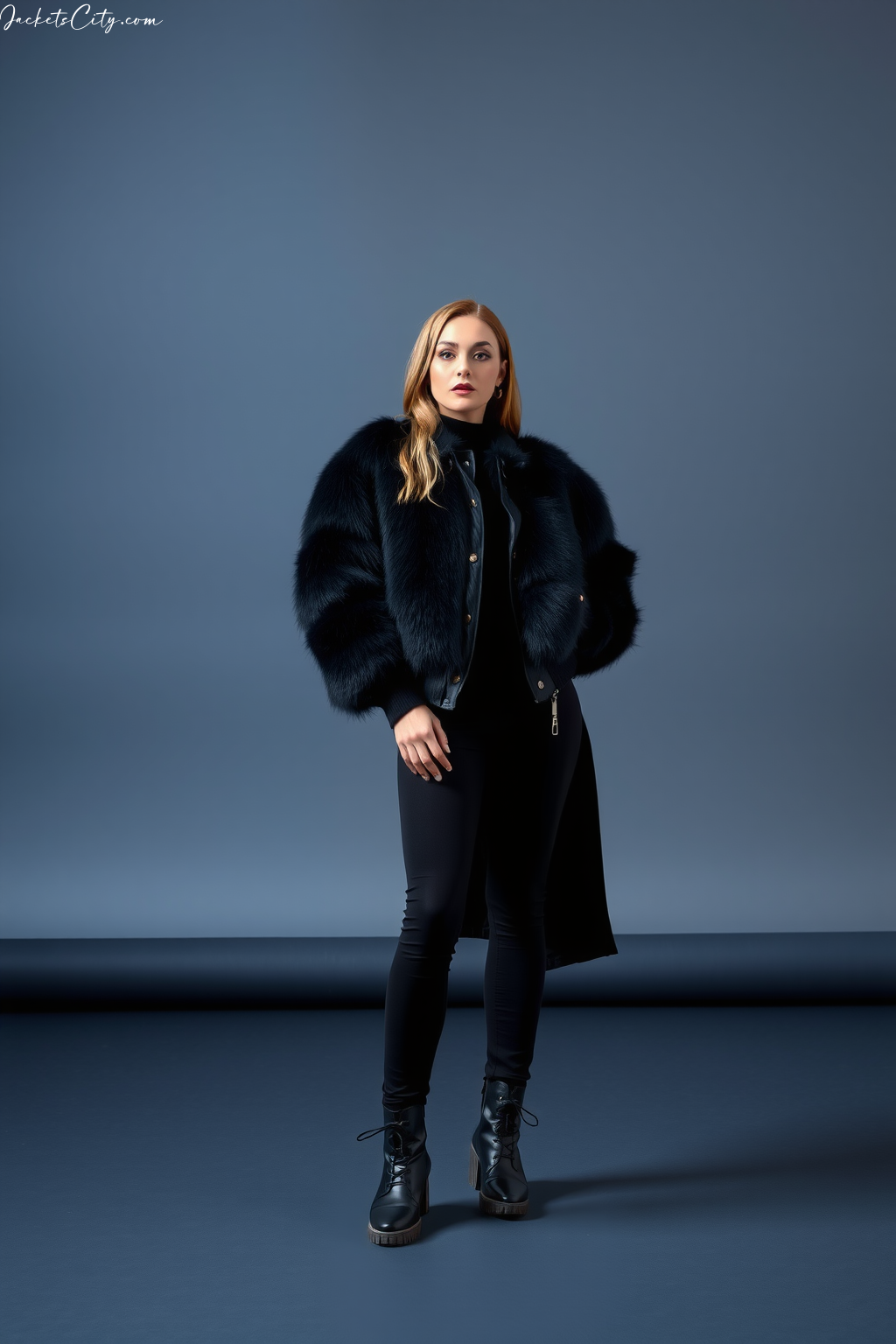 Black Faux Fur Bomber Oversized Black Streetwear