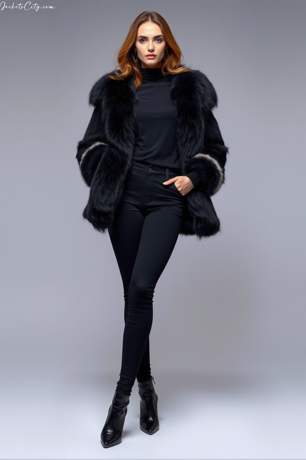 Black Faux Fur Reversible Jacket Black Outfit