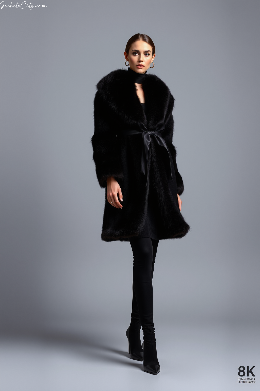 Black Faux Fur Wrap Coat Black Outfit