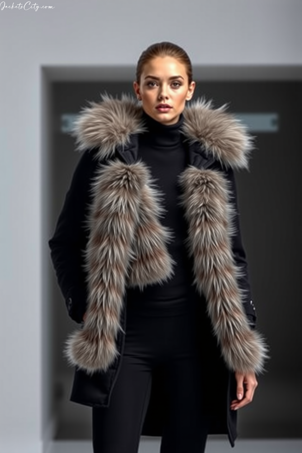 Black Fur Trimmed Parka Black Winter Layers