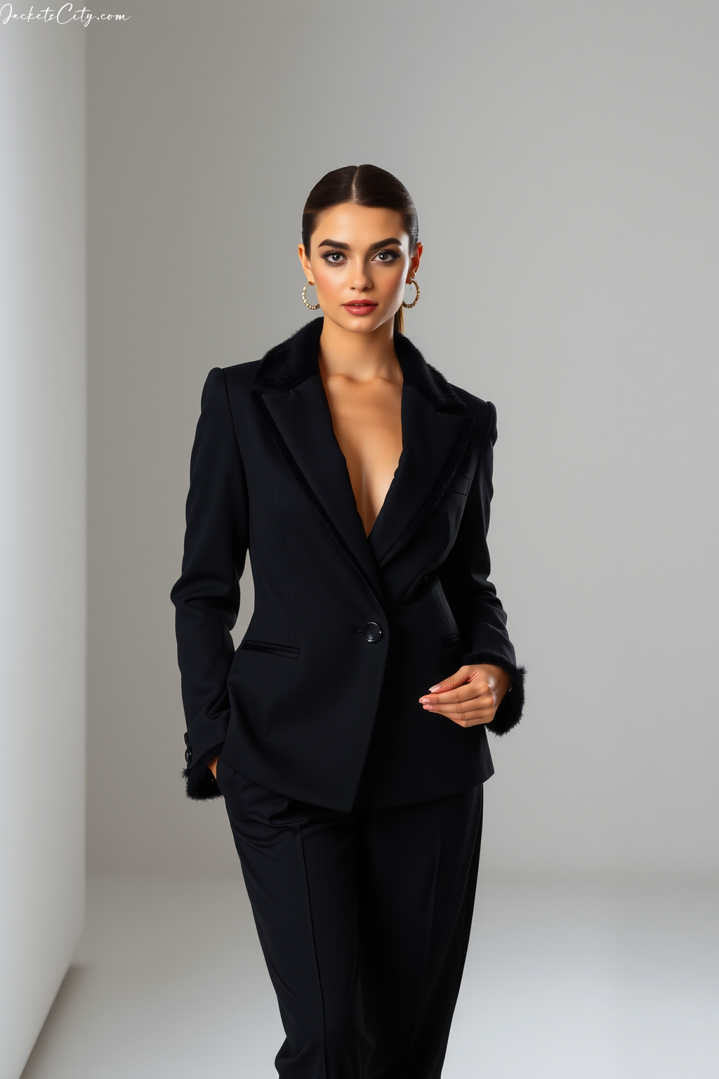 Black Shearling Blazer Black Suit
