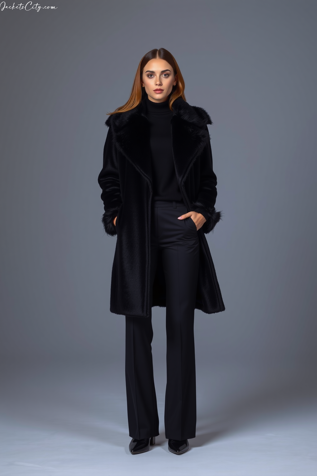 Black Shearling Coat Black Sweater